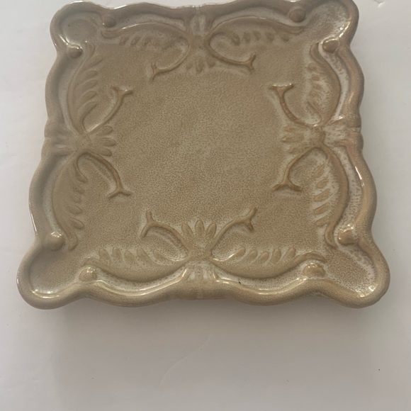 ❤️Ceramic candle plate, 6.5” x 6.5”. CA Pantry. Taupe color with glossy finish. - Picture 1 of 6